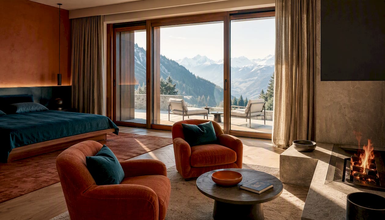 Zurich master suite lounge with terrace view