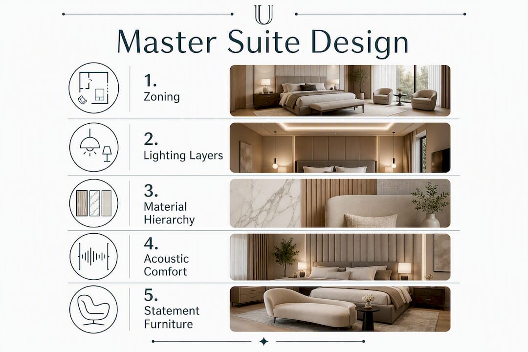 Infographic outlining master suite design principles