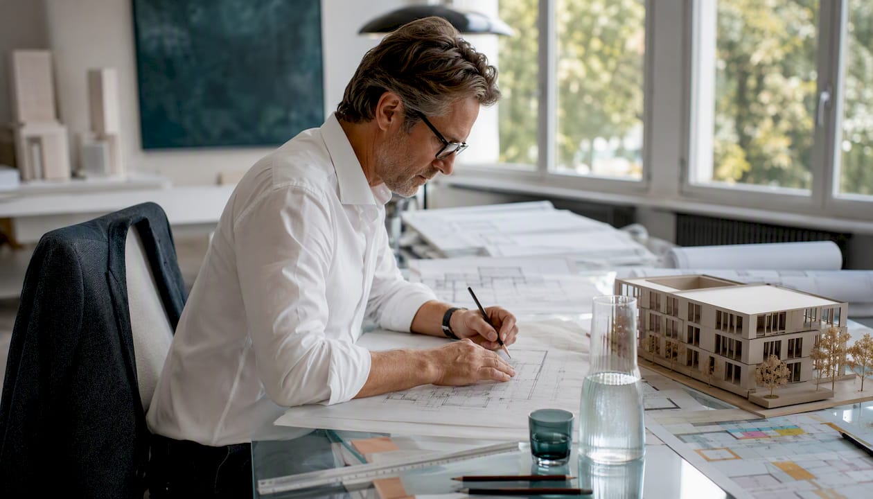 Architect drafting office layout plans