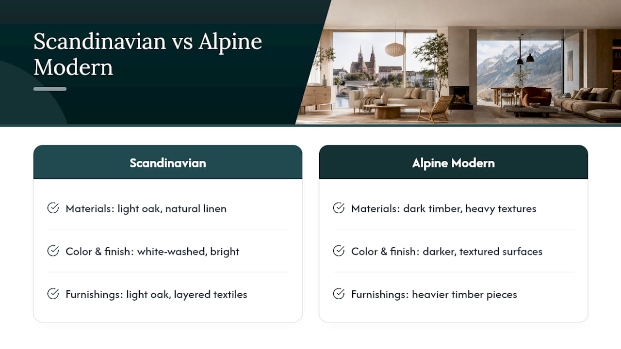 Diagram comparing Scandinavian and Alpine Modern styles