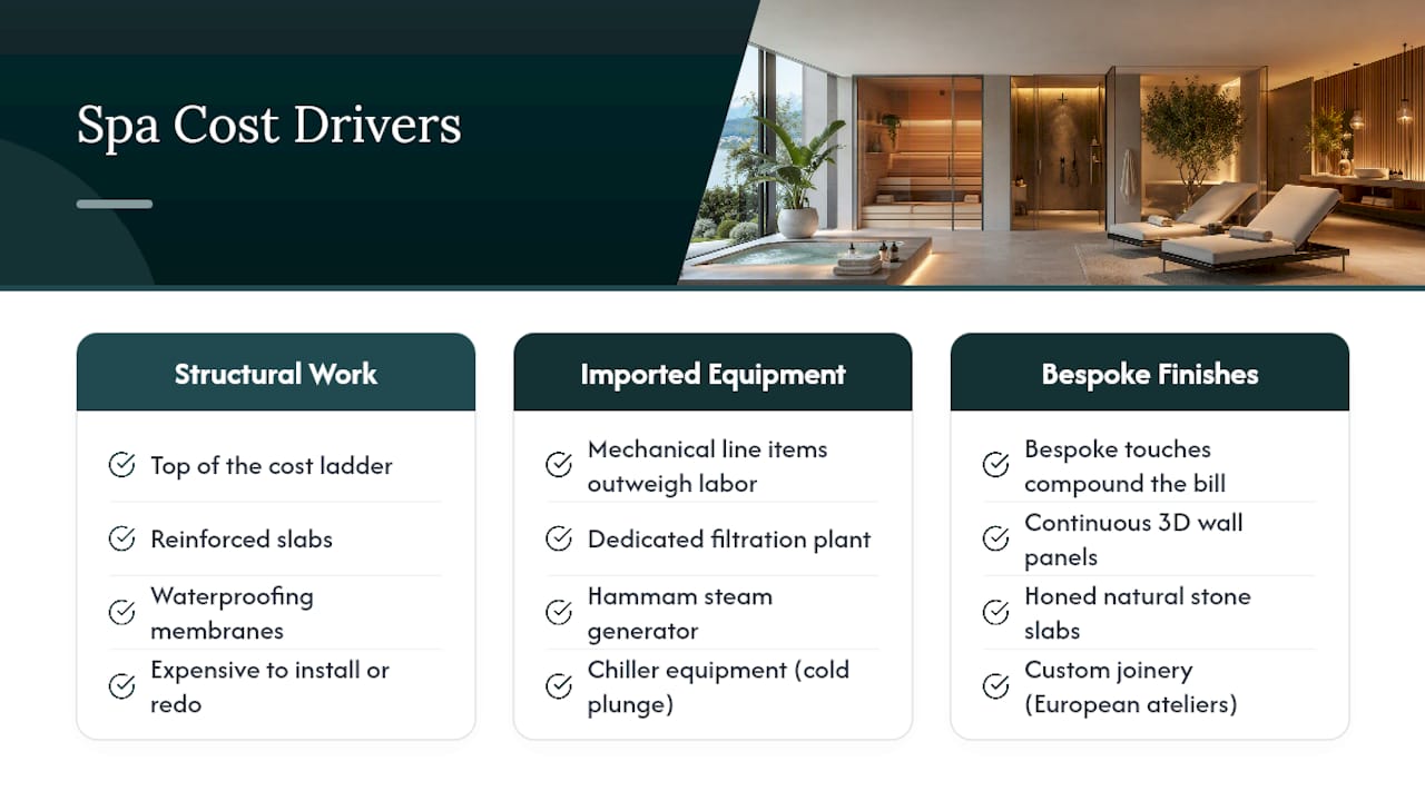 Cost drivers of bespoke home spa project diagram