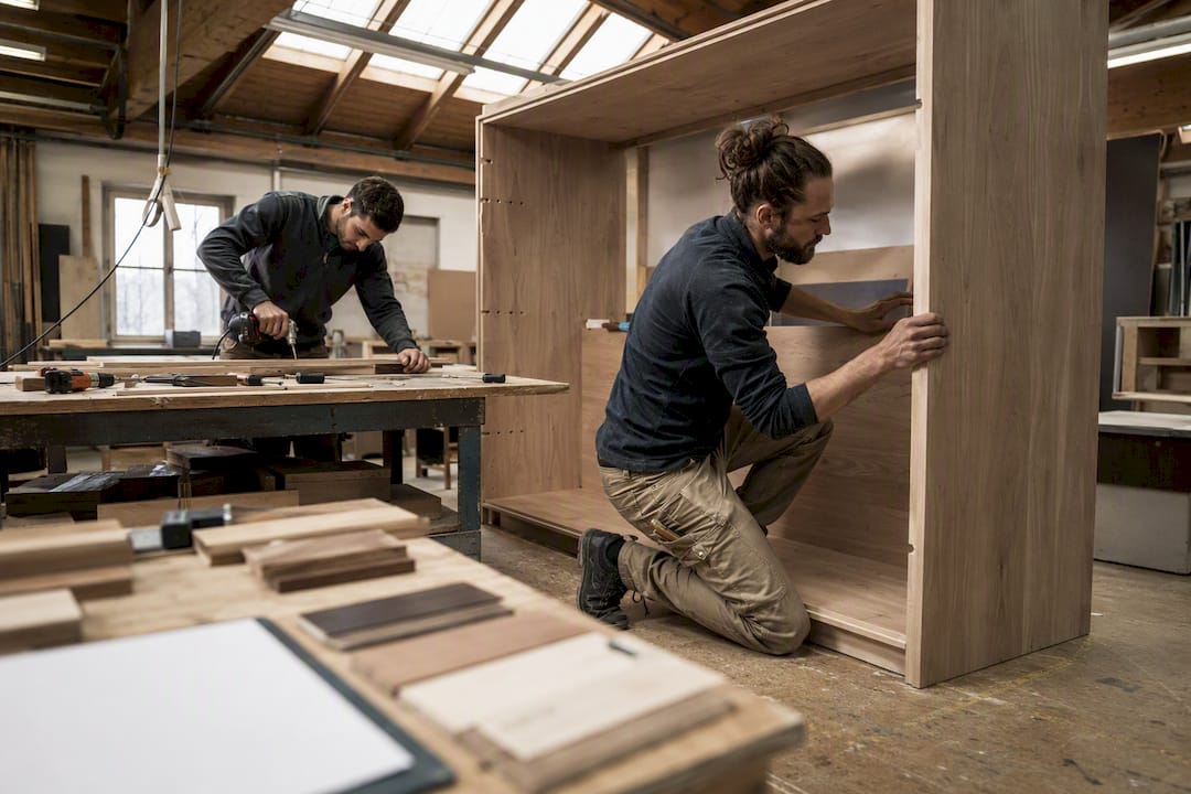 Cabinet assembly in alpine workshop