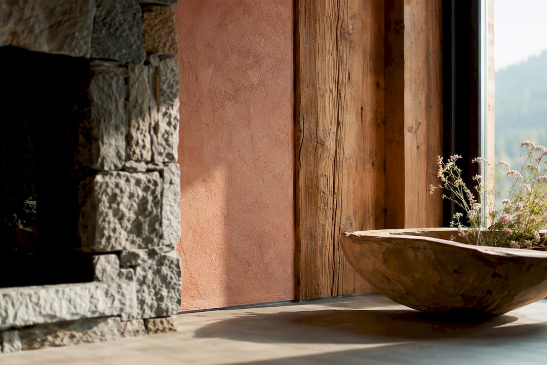 Natural alpine materials detail in chalet interior