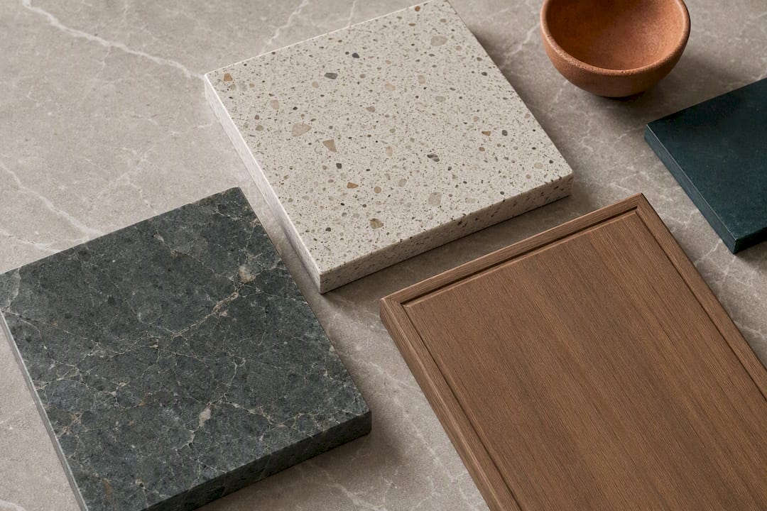 Quartz stone and veneer kitchen samples