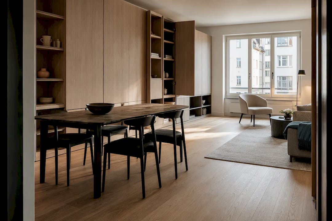 Compact living room with modular storage
