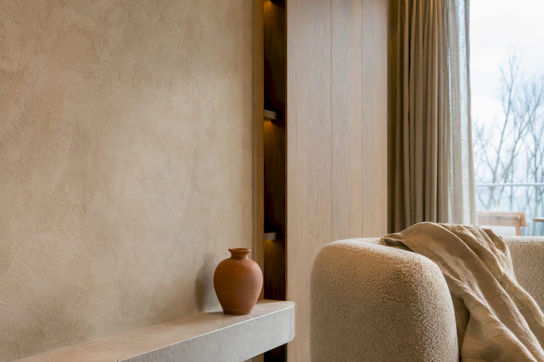 Lime plaster oak and linen finishes