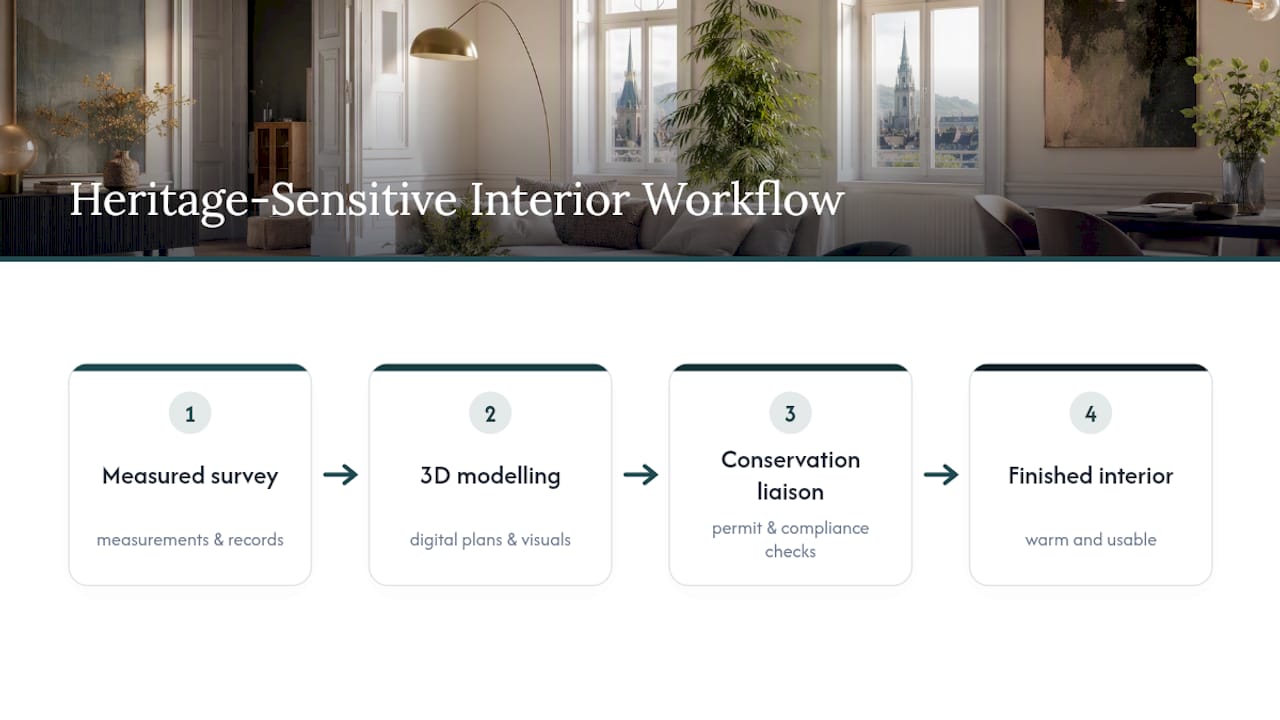 Heritage interior project workflow from survey to completion
