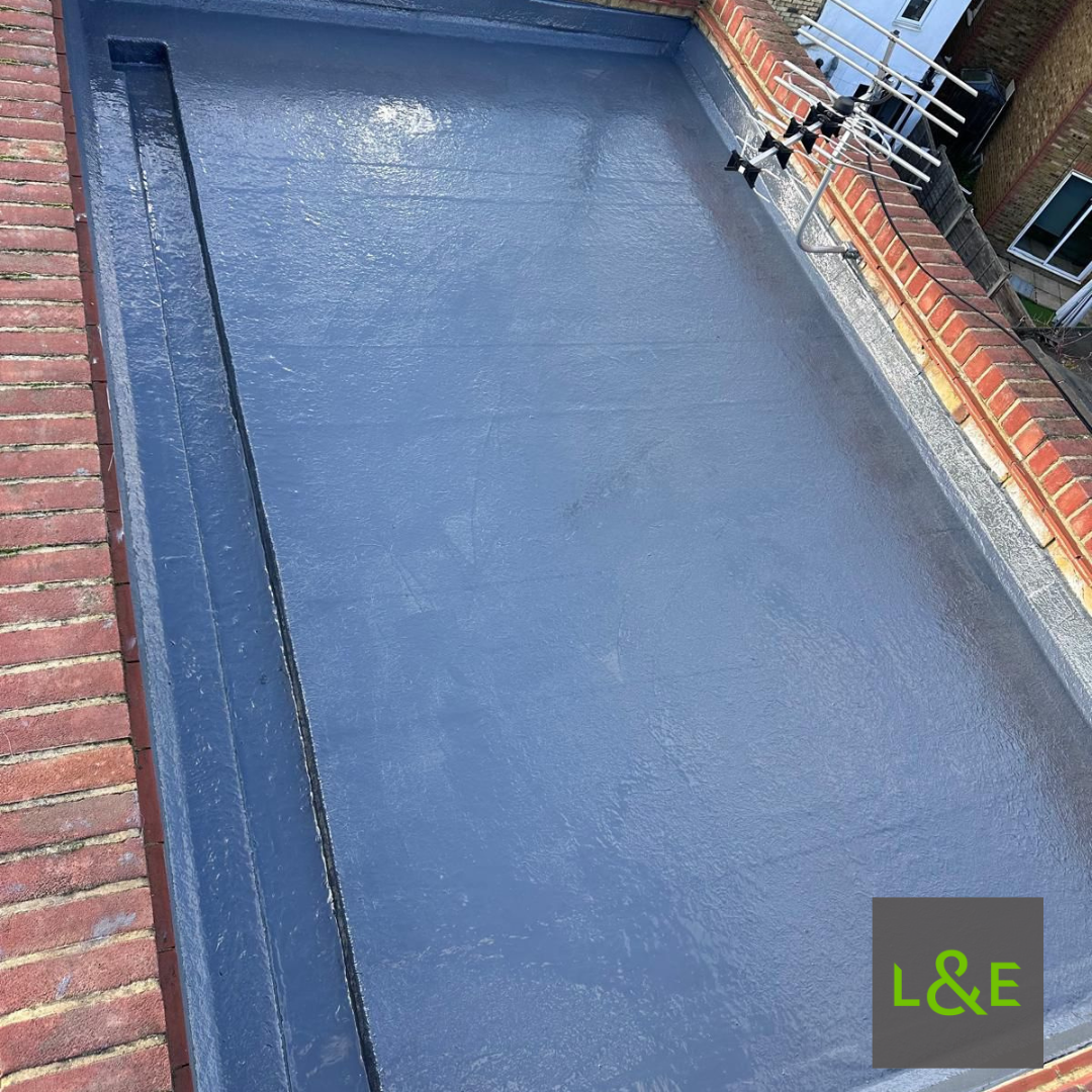 Completed ResTec Flexitec flat roofing system extending the lifespan of an existing GRP roof in Battersea, London