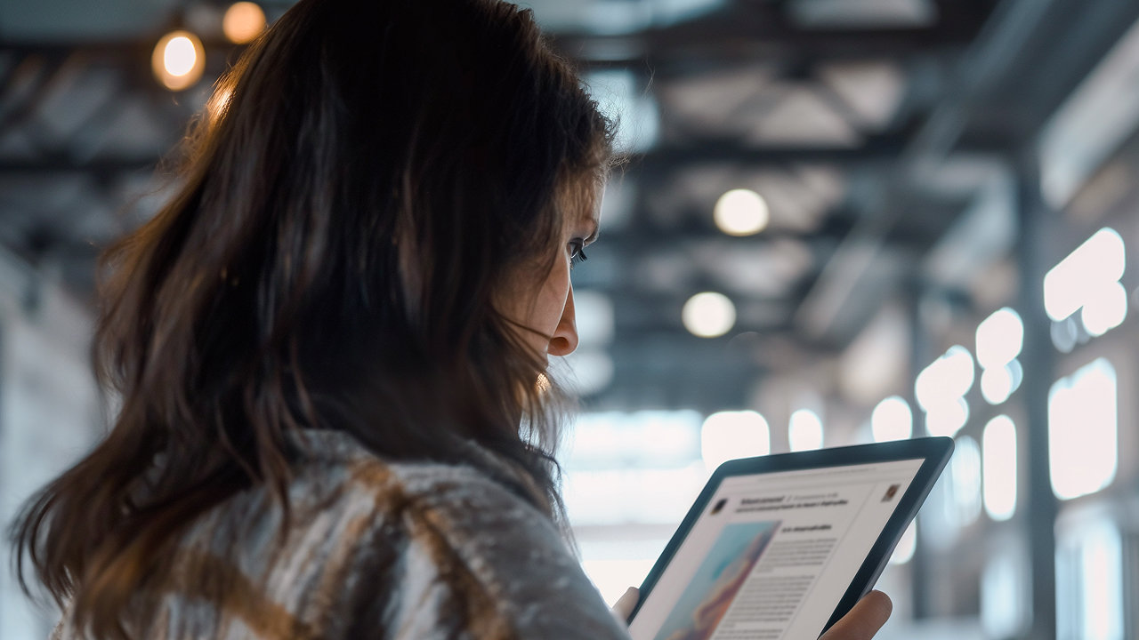 Woman using tablet implementing privacy-preserving technologies