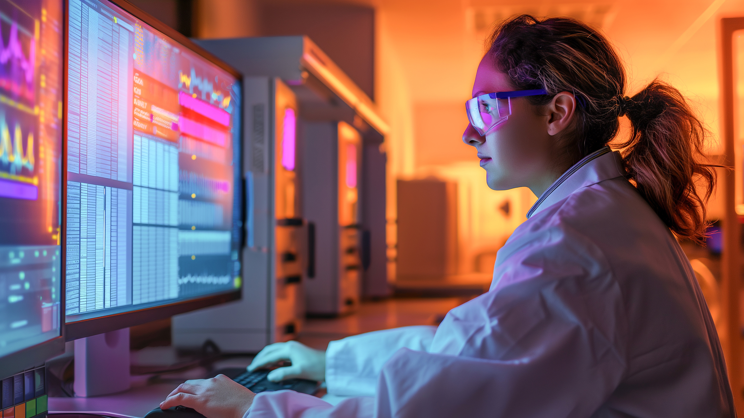 Lab researcher sitting at computer