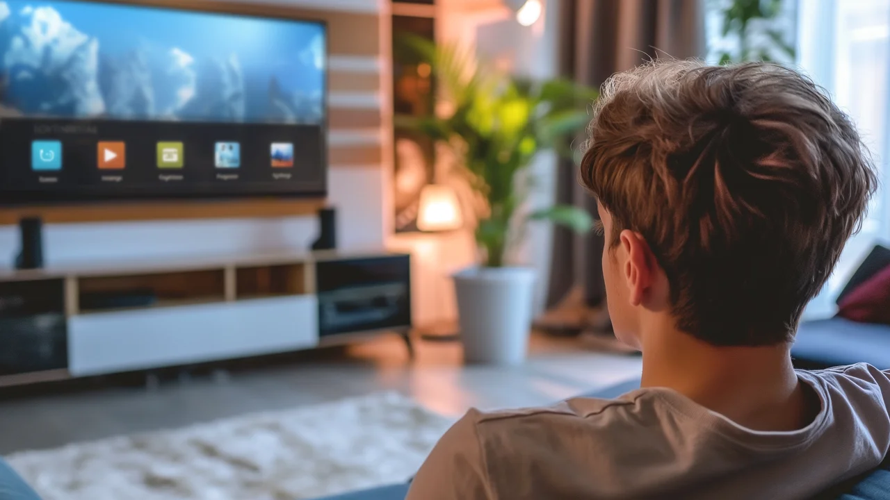 A man watching streamed TV who will likely be exposed to CTV advertising.