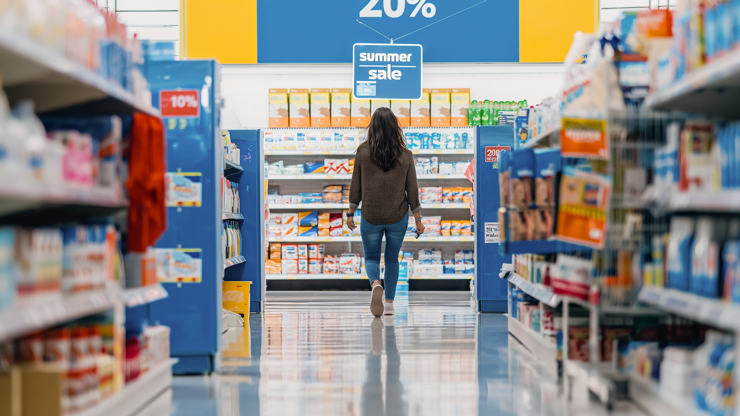 Woman standing in the aisle of a retail store