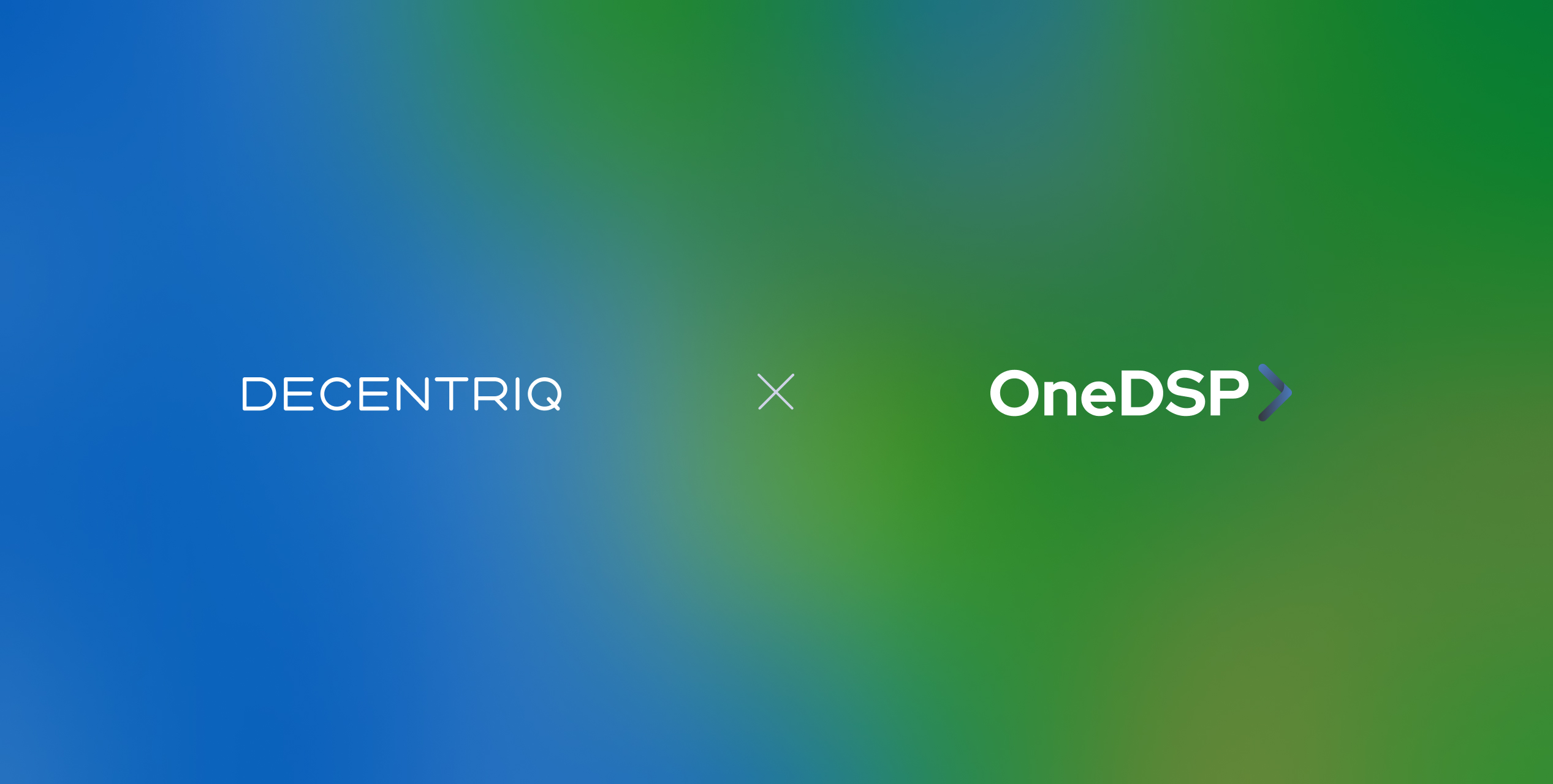 Blue and green background with both company logos superimposed on top