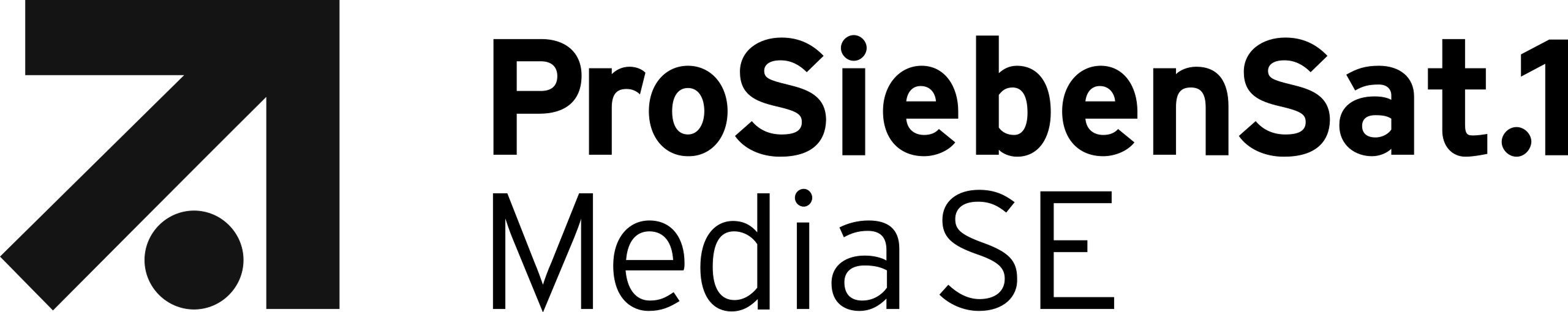 Logo of ProSiebenSat.1 Media SE, a German mass media company, featuring a stylized number seven and dot in black.