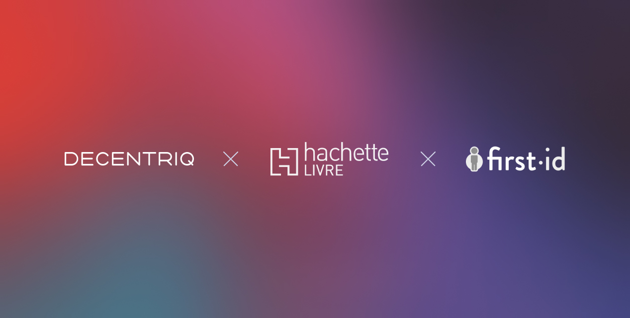 Decentriq, First-id, and Hachette Livre logos against a multicolor background