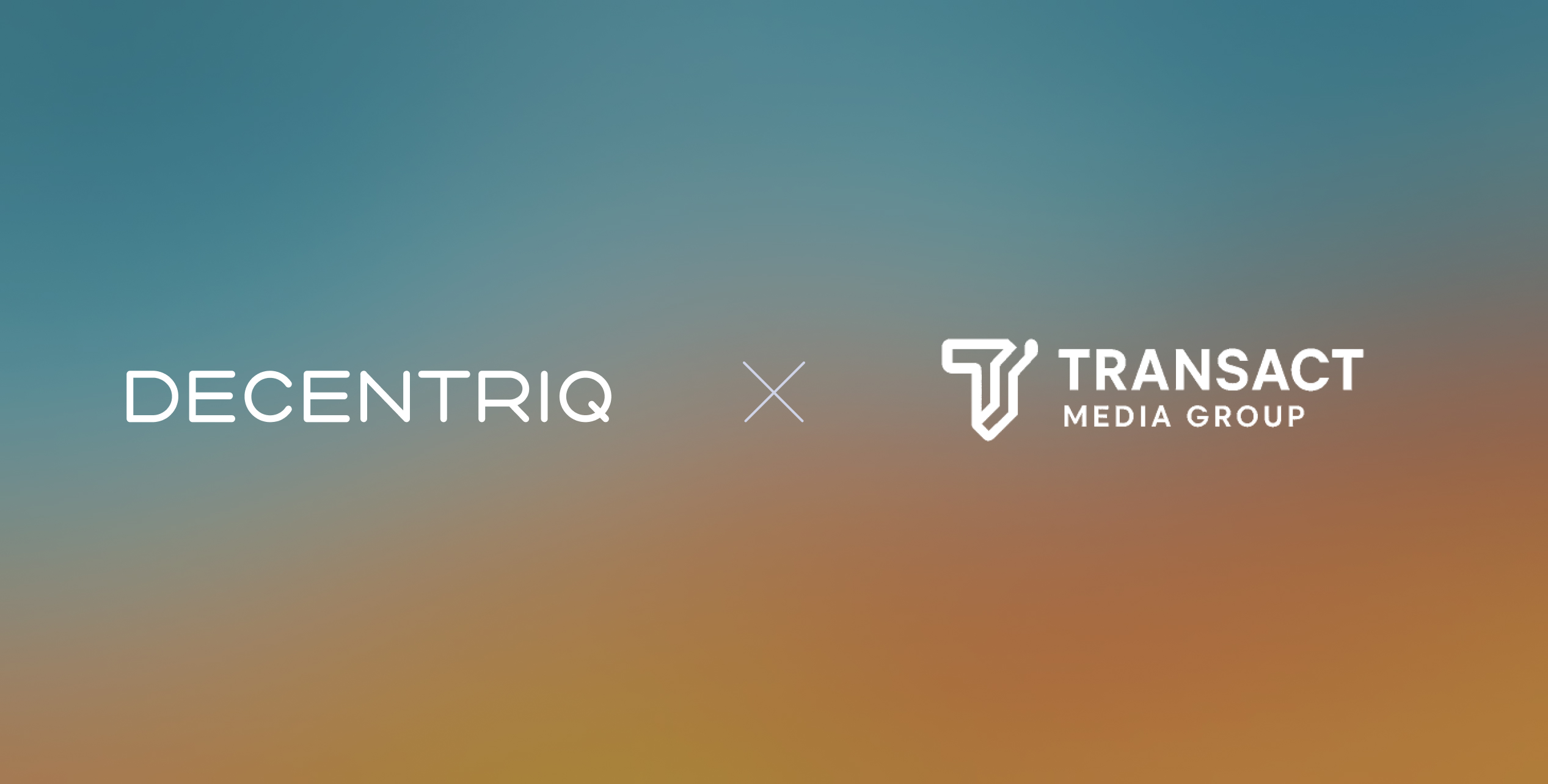 Decentriq and Transact Media Group logos on semitransparent blue-orange background