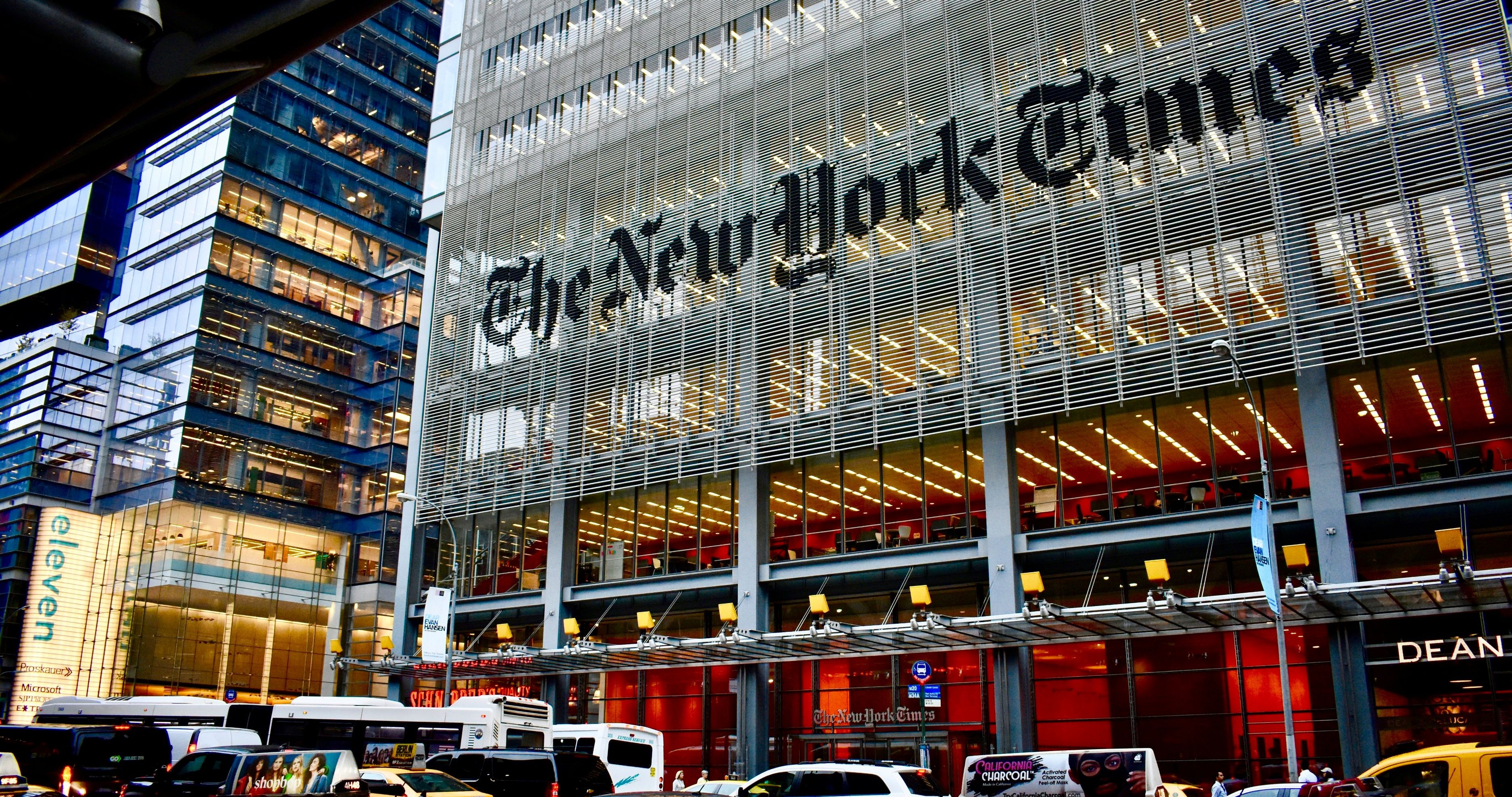 Front of NYT office at night