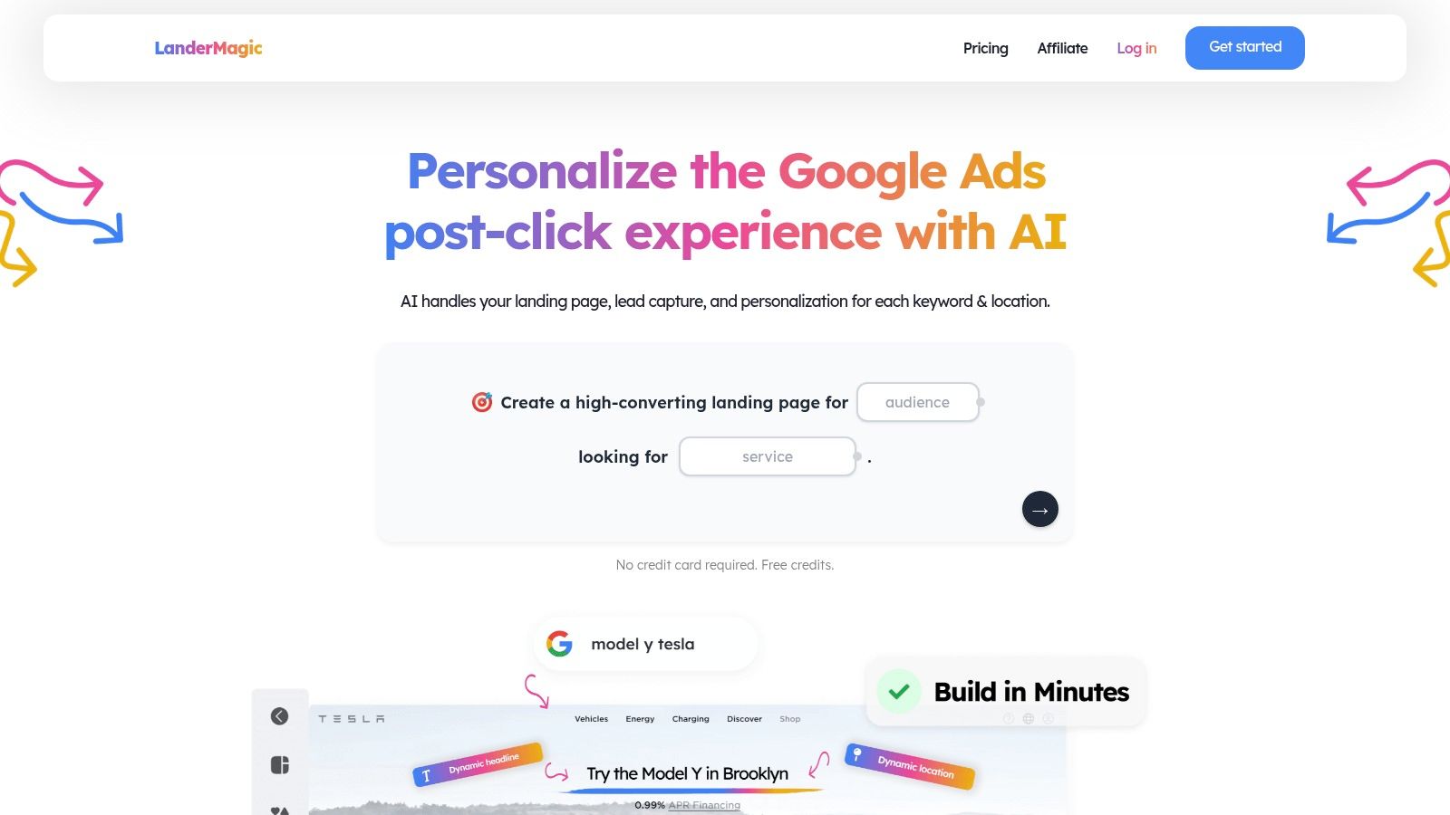 LanderMagic's user interface showing dynamic landing page creation