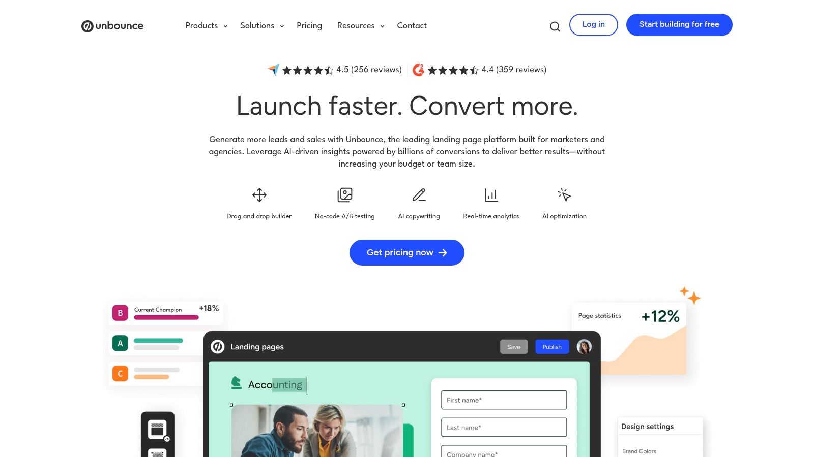 Unbounce Smart Traffic feature showcasing how AI routes visitors to the best-performing landing page variant.