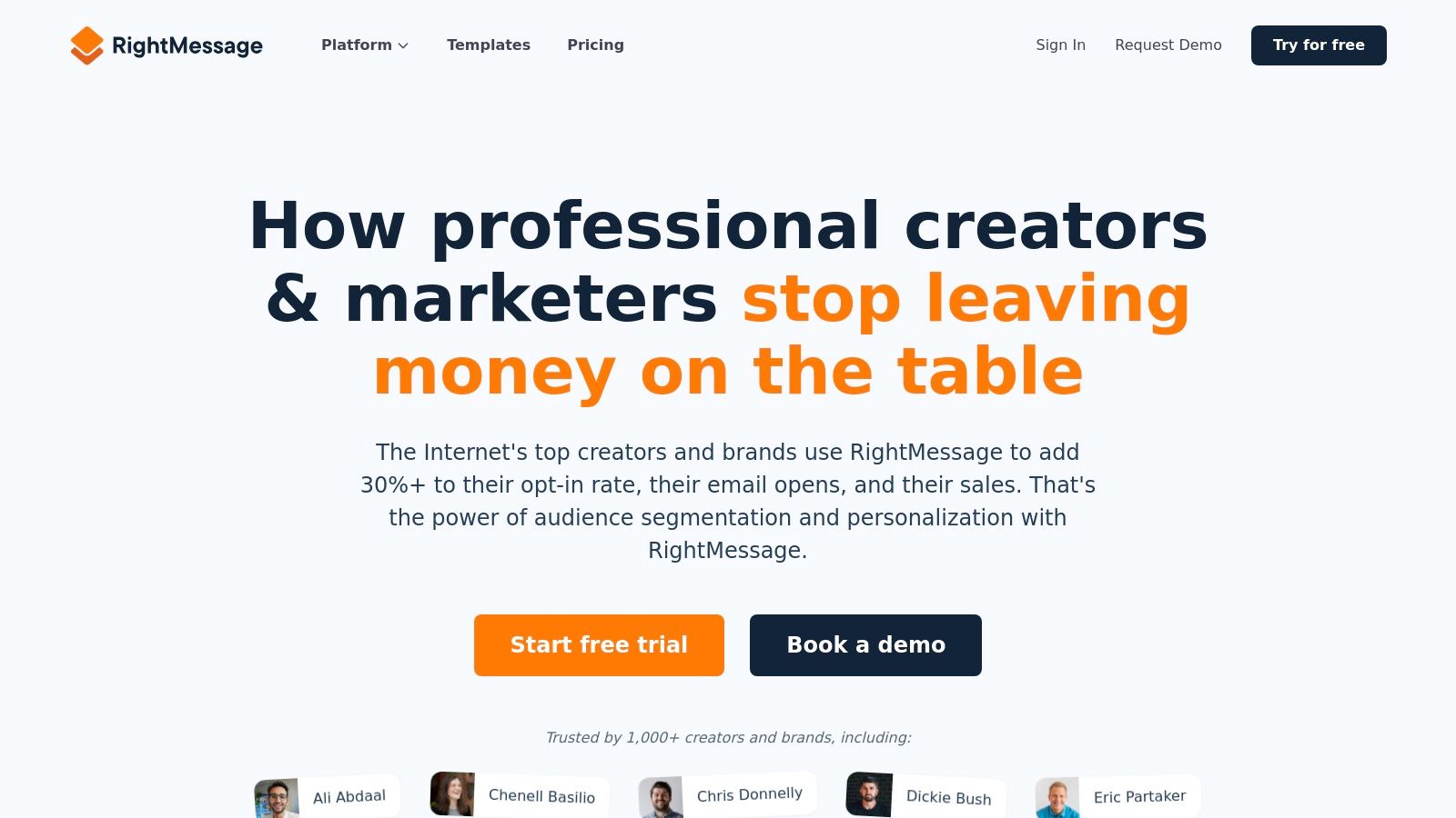 The RightMessage dashboard showing how to build segmentation funnels and personalized experiences.