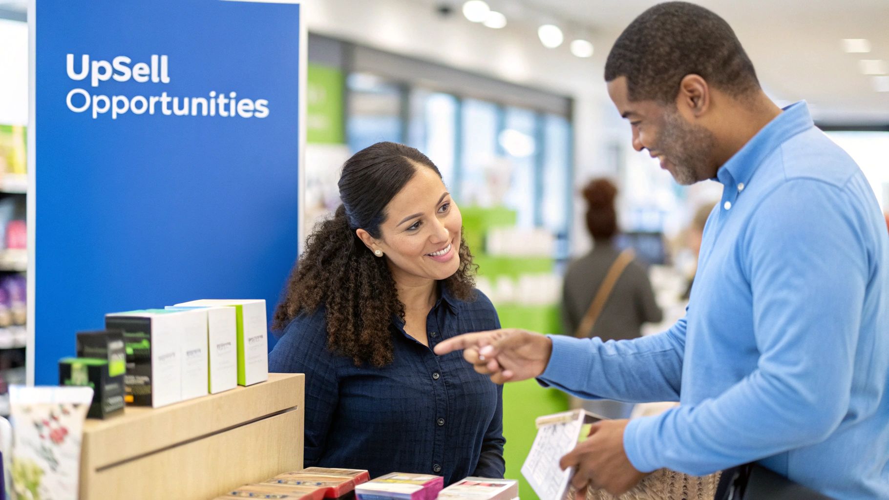 Woman interacting with a personalized interface on a tablet