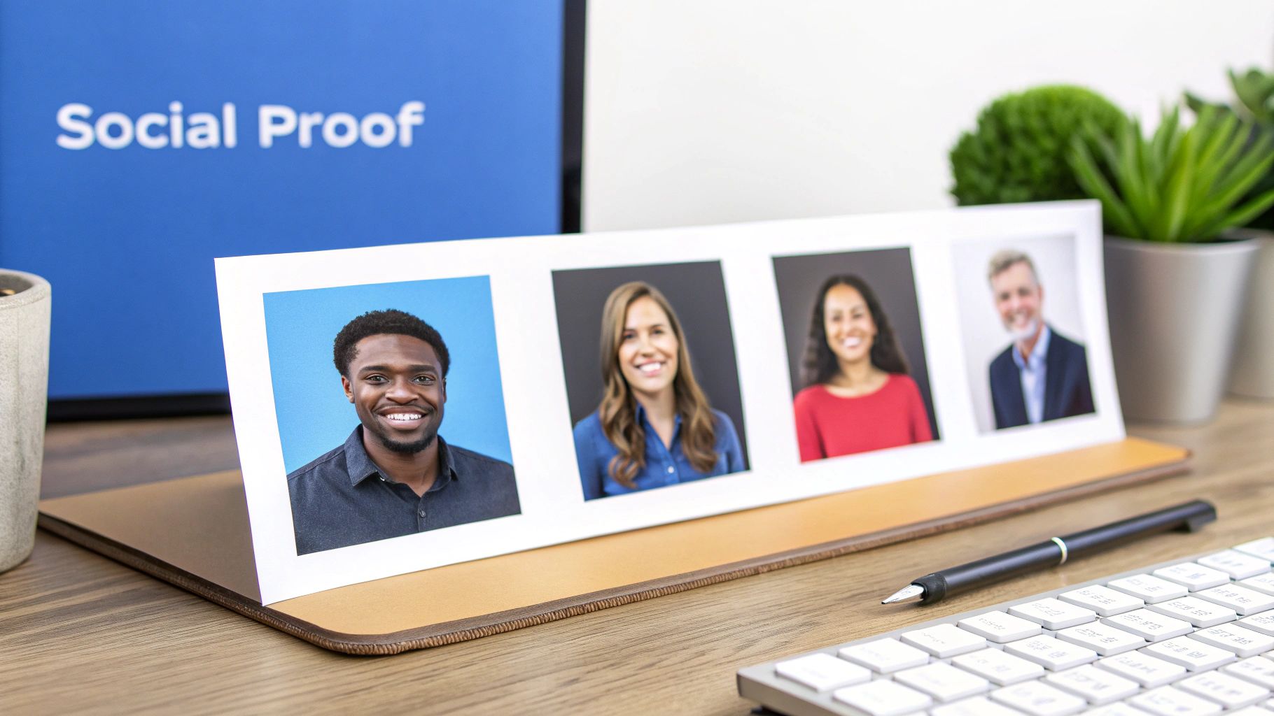 Two different versions of a landing page design being compared on a screen.