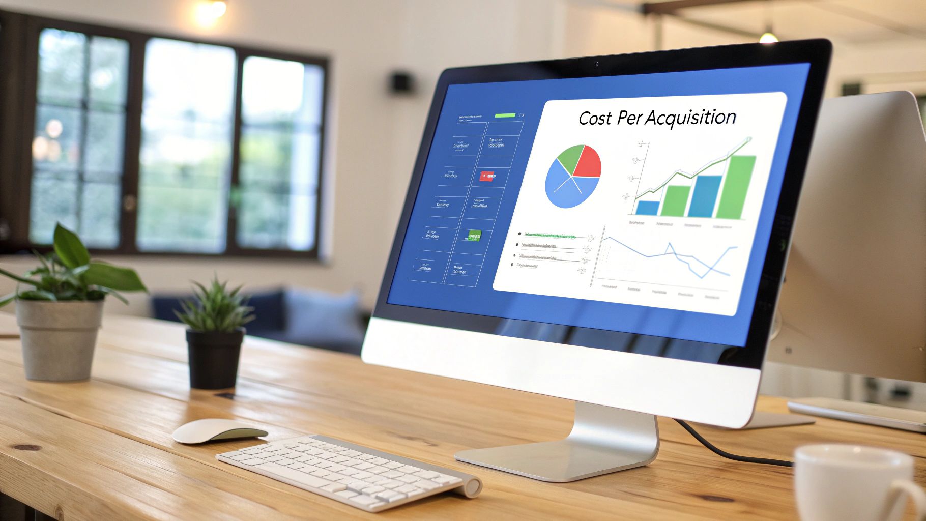 A hand holding a calculator with charts and graphs in the background, representing financial analysis.