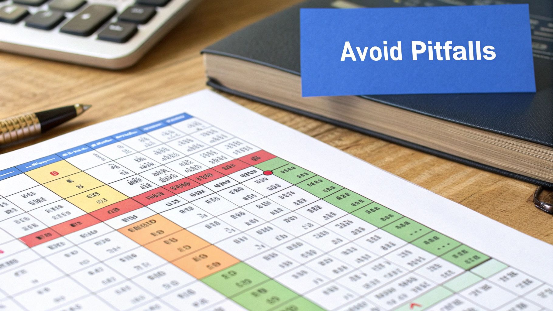 A magnifying glass hovering over a calculator and financial documents, highlighting potential errors.