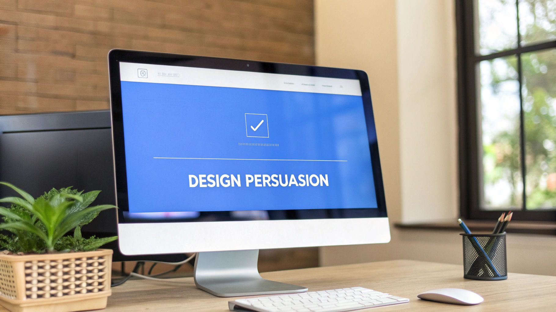 A person using a tablet to review a design, focusing on visual elements like color, layout, and imagery.