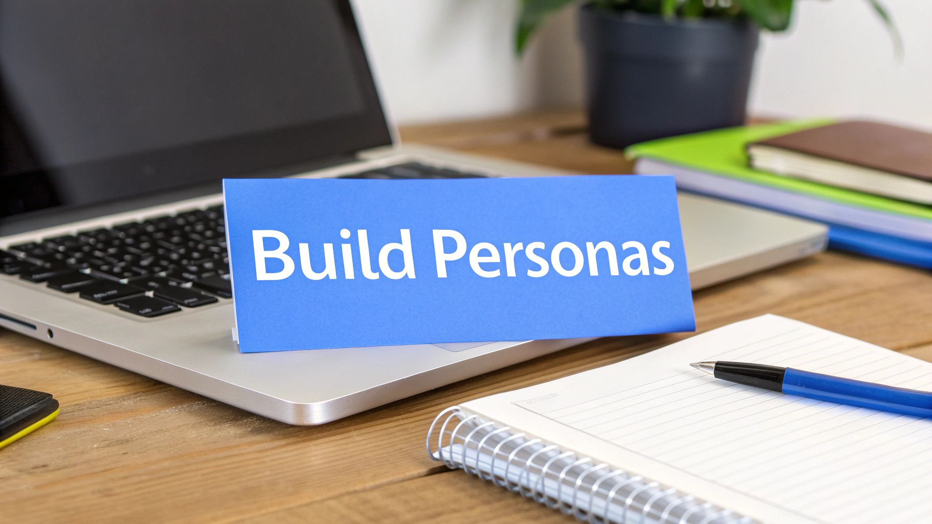 Woman working at a desk on her laptop, analyzing audience data and charts