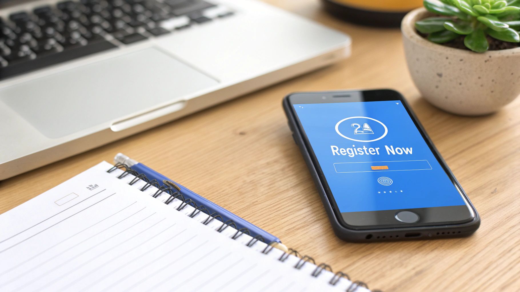 A person's hands typing on a laptop, crafting persuasive copy for an event landing page.