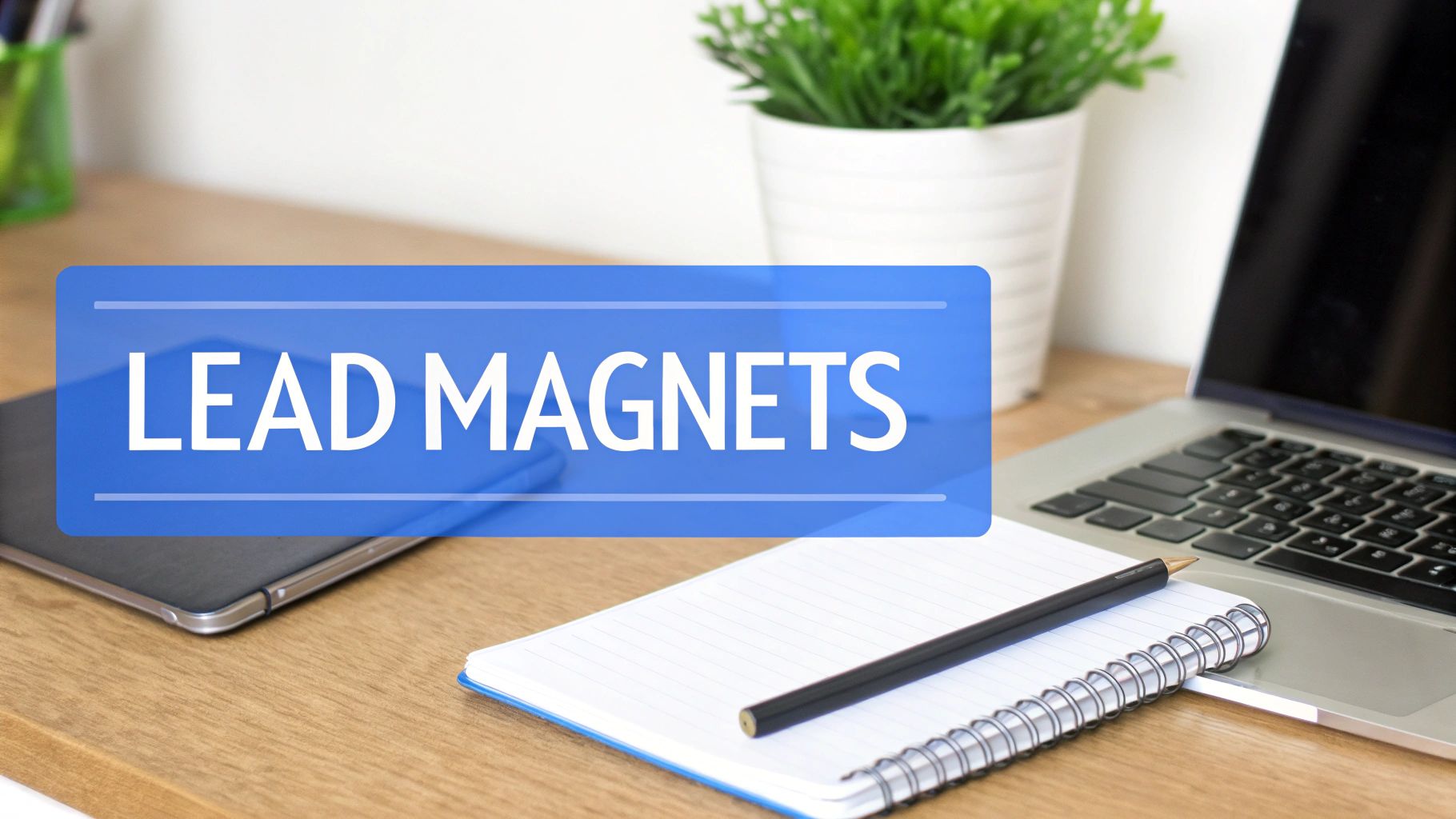 Person writing content on a laptop with ideas floating around