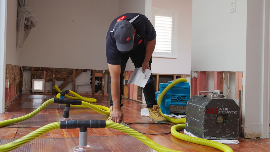 JAE flood restoration specialist working on a flood damaged home