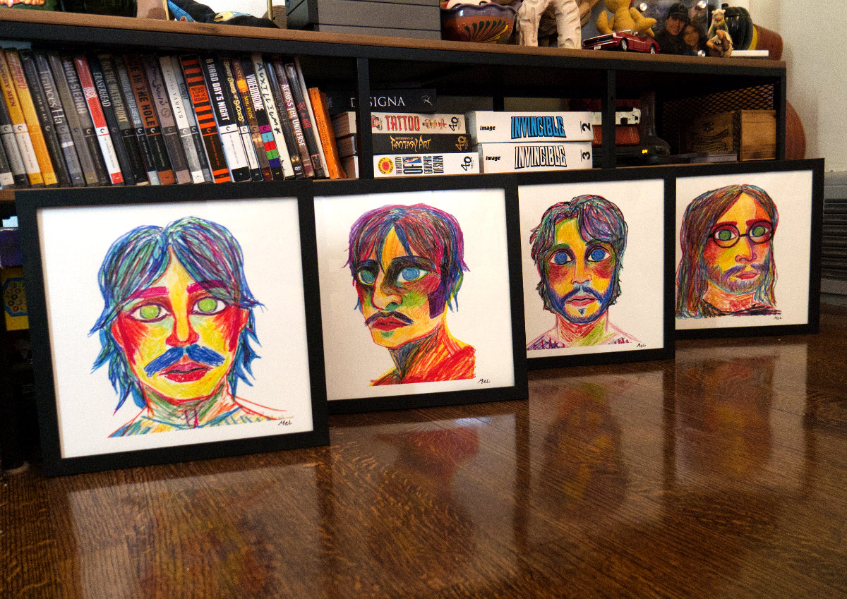 When I find myself in times of trouble The Beatles have always been there for me - singing words of wisdom - "let it be". '"To show my endless love for the band I created these portraits in what I would consider each of their best looks. I produced these original artworks in a all crayon process" - MEL ; these 12"x12" prints are produced in house on medium-texture, heavyweight fine art paper. Open Edition, Signed by artist MEL & Authenticating stamp on back. *FREE SHIPPING for US Customers*-SHIPPED ROLLED IN TUBE- *frame not included*