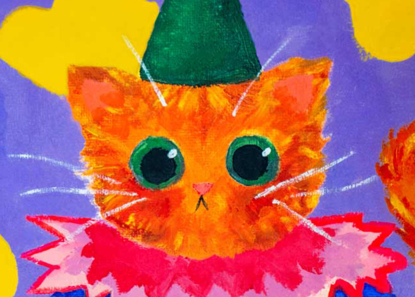 Painted in acrylic by Melanie circa 2023, this original piece features Mars the cat in a dashing clown outfit. This 7"x9" print is produced in house on acid free, 280gsm, medium-texture, heavyweight fine art paper, printed to the papers edge. Open Edition, Signed & Authenticating stamp on back. *FREE SHIPPING for US Customers*-SHIPPED FLAT-*frame not included*