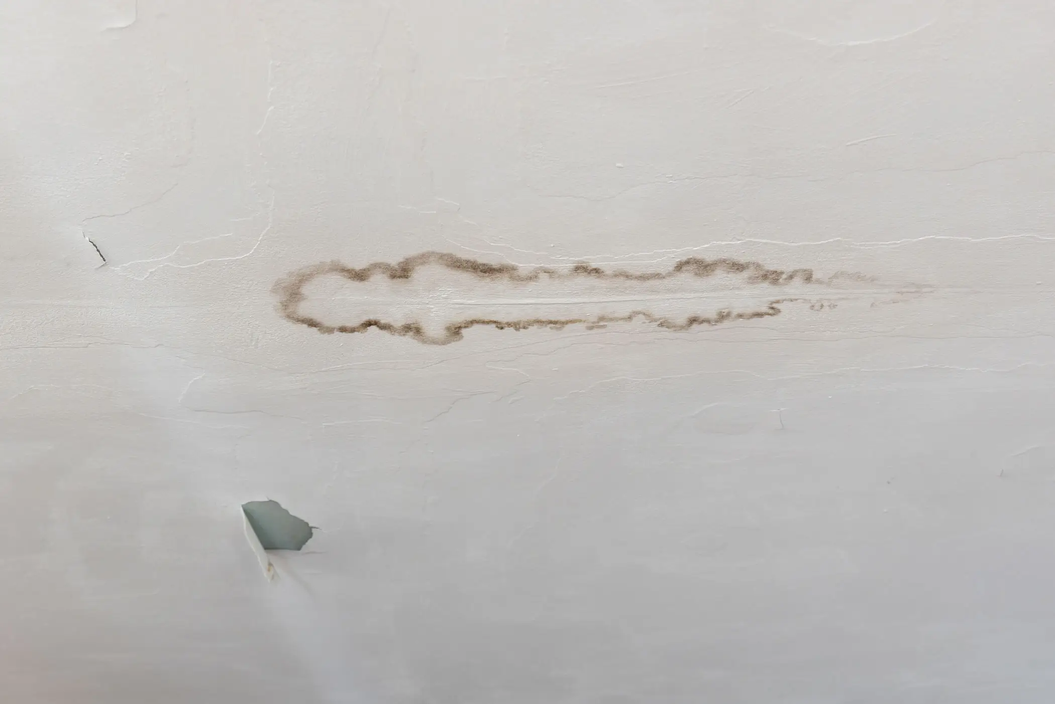 Water stain on a ceiling caused by a roof leak