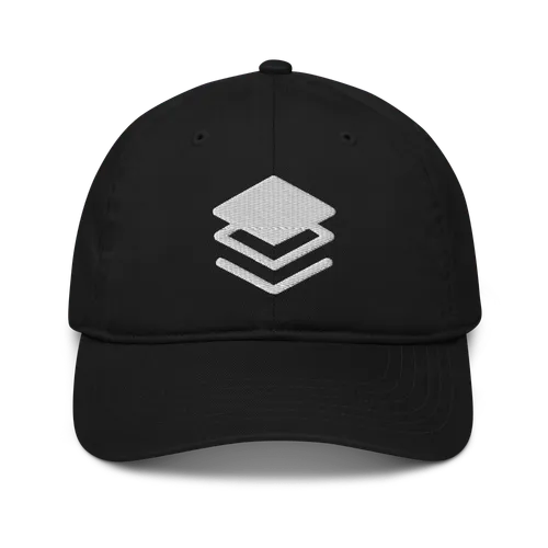 Black hat with a white Effect logo symbol embroidered