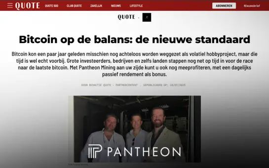 Pantheon Mining team featured in Quote article on Bitcoin as the new standard.