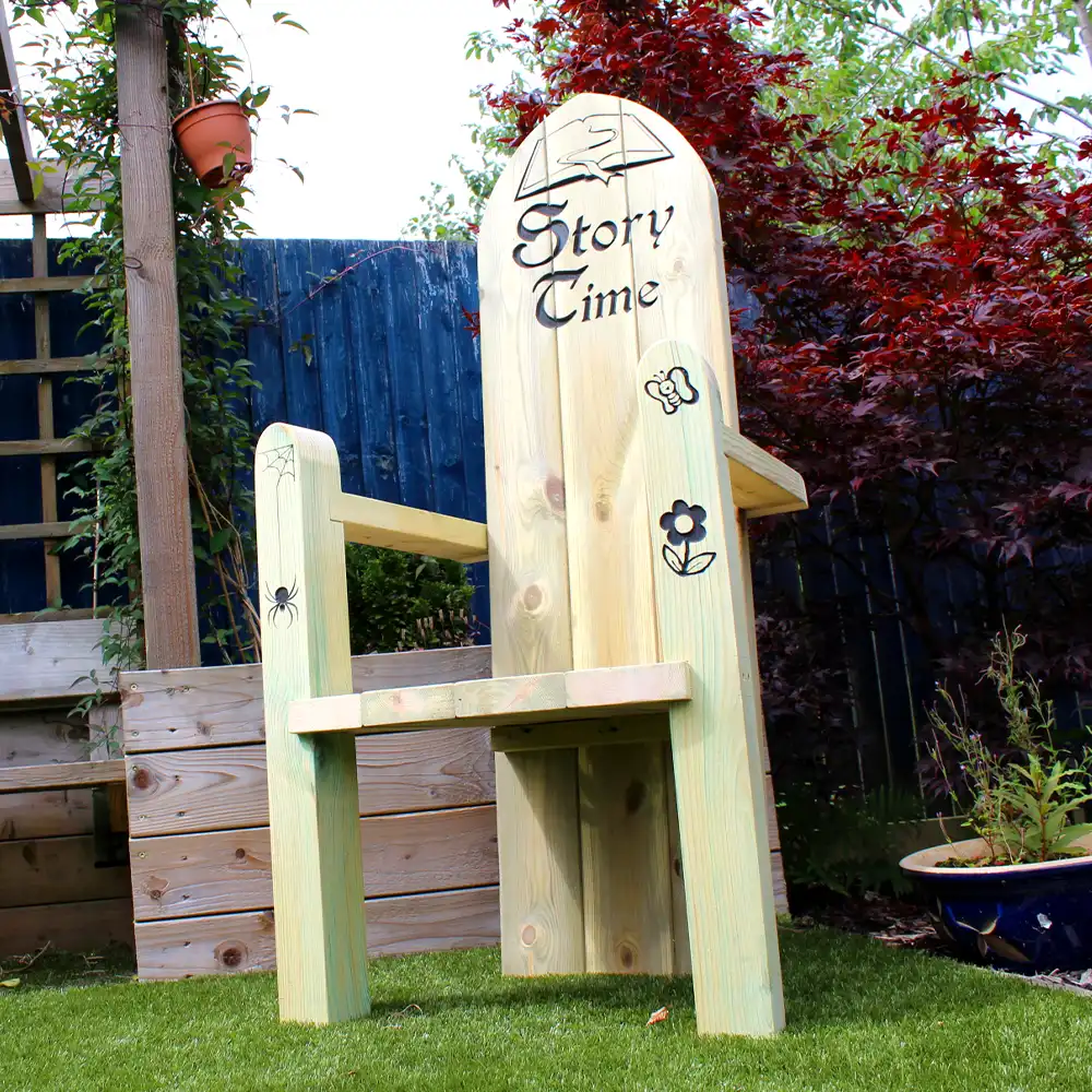 Our Story Time Chair with custom engraved graphics