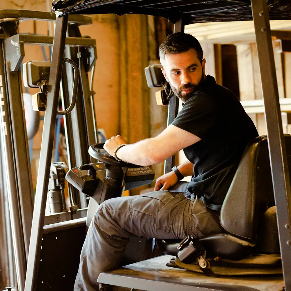 James using the forklift at our Lancashire unit