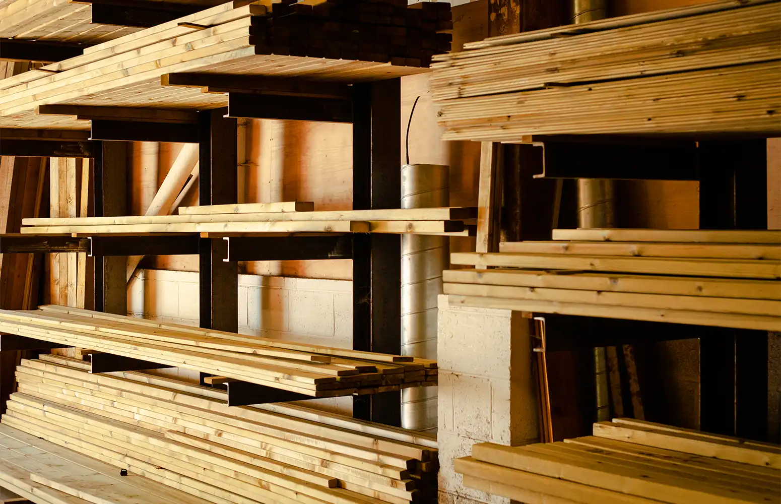 Lengths of Scandinavian Redwood stored before Manufacture