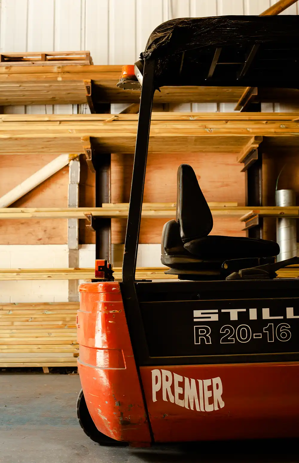 Our forklift inside our Lancashire warehouse