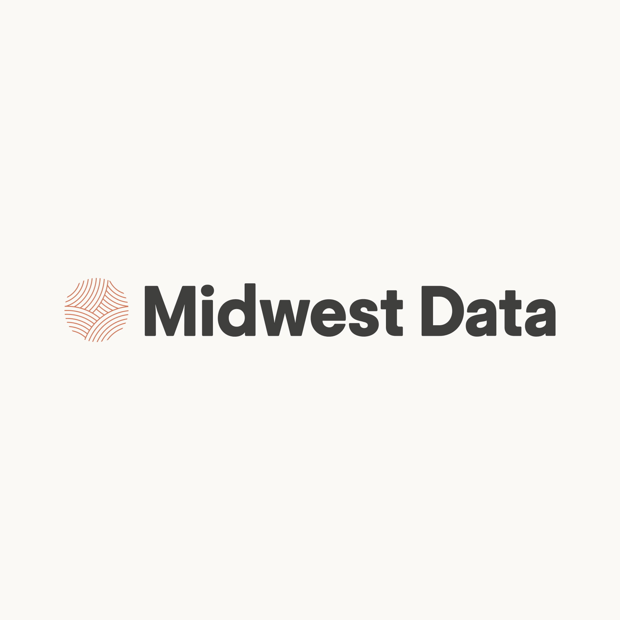 Midwest Data logo with an abstract circular orange design on the left of bold black text.
