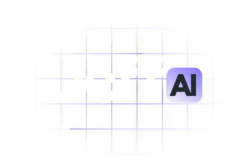 Logo for Jeff AI with 'Jeff' in white letters and 'AI' in bold black letters inside a rounded purple square, overlaid on a purple grid background.