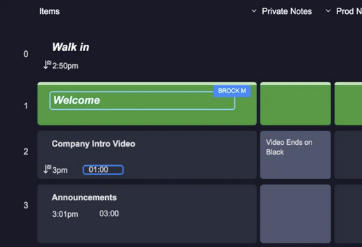 Production scheduling and cue tracking.