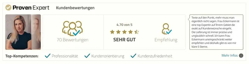 5 Sterne Bewertungsbanner Micaela Eckermann Proven Expert