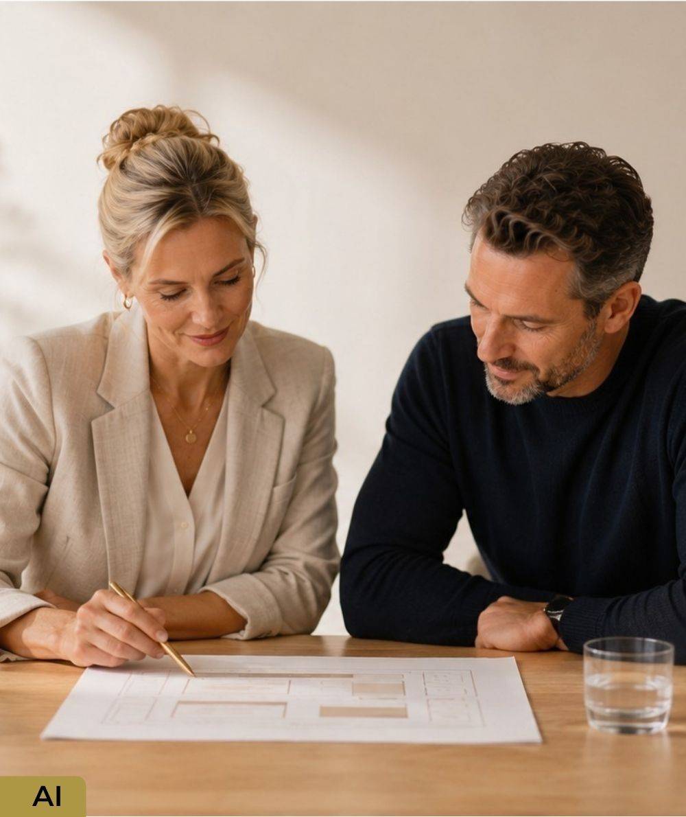 Zwei Personen planen gemeinsam einen SEO-Blogartikel für eine Website.