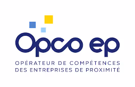 Logo Opco ep avec texte Opérateur de Compétences des Entreprises de Proximité.