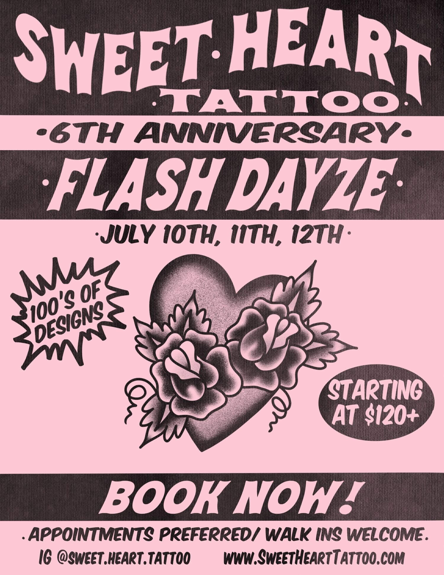 Flyer advertising Sweet Heart Tattoo 6th anniversary Flash Dayze