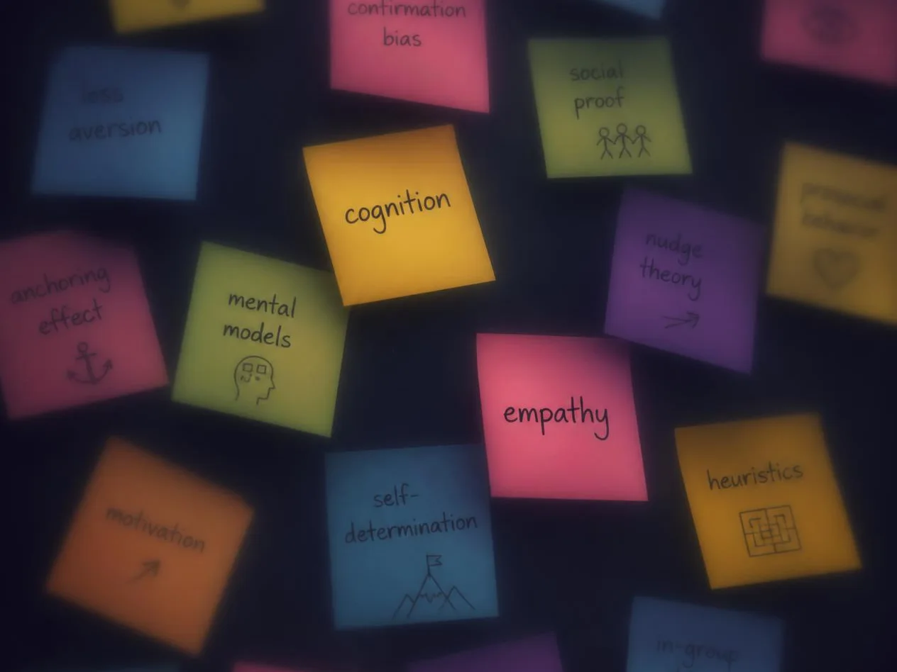 Sticky notes arranged on a wall during a workshop